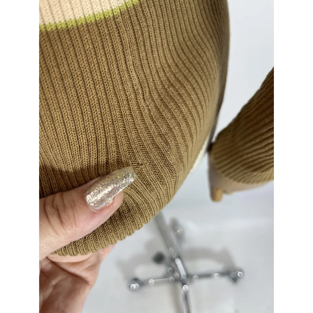 Y2k J. Crew Cardigan Sweater Medium Brown V‎ Neck Button Striped Office Siren